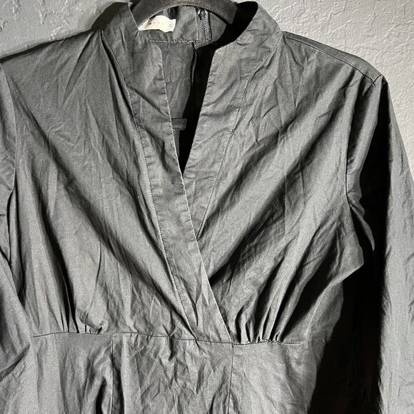 Sunhee Moon Womens Dress 2 Black Mini 3/4‎ Flare Sleeve Faux Wrap V-Neck Zipper - Picture 3 of 14